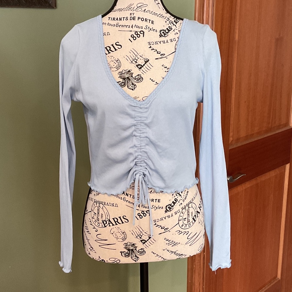 H&M Light Blue Ruched Women's Blouse, Size M